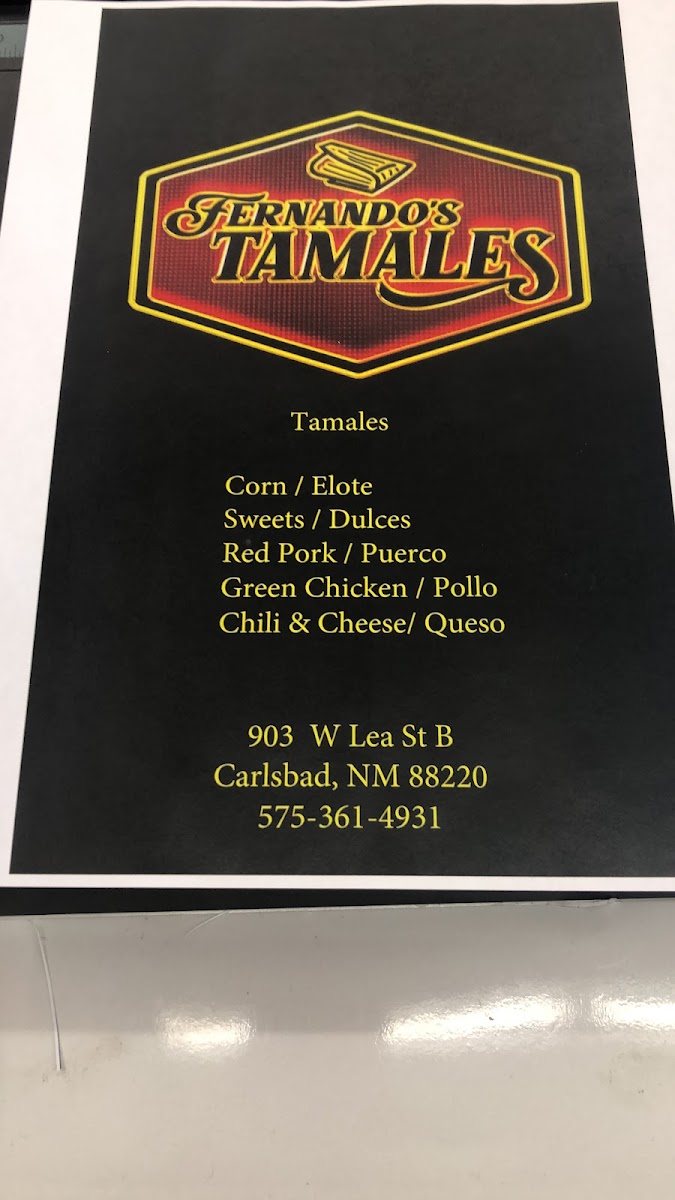 Menu Fernando's Tamales-4